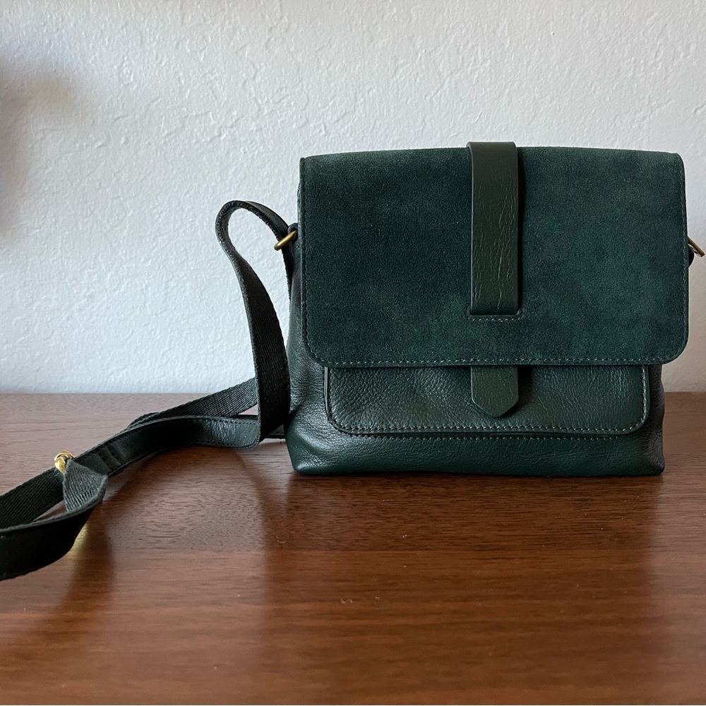 Fossil Suede/Leather Emerald Crossbody Bag